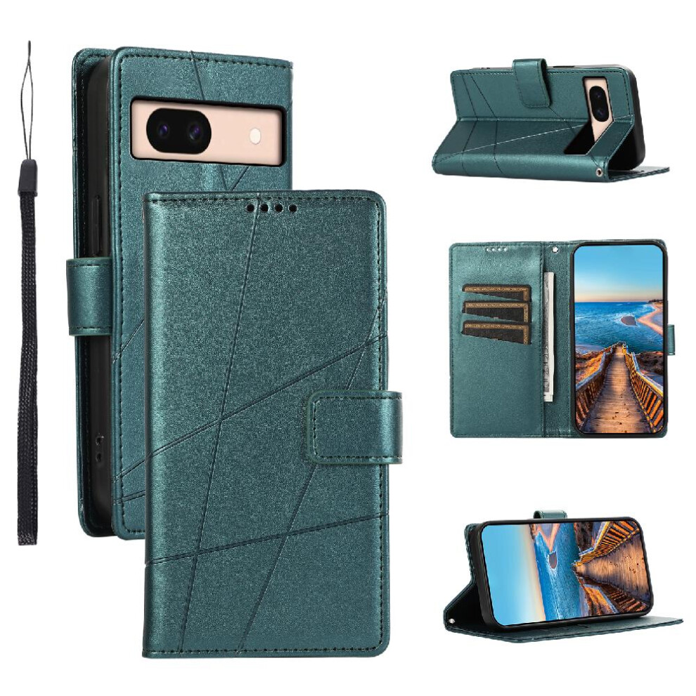 (Green) Flip Case For Google Pixel 8A Three Card Slots Shockproof Shock Absorbing Kickstand Green 764544209793