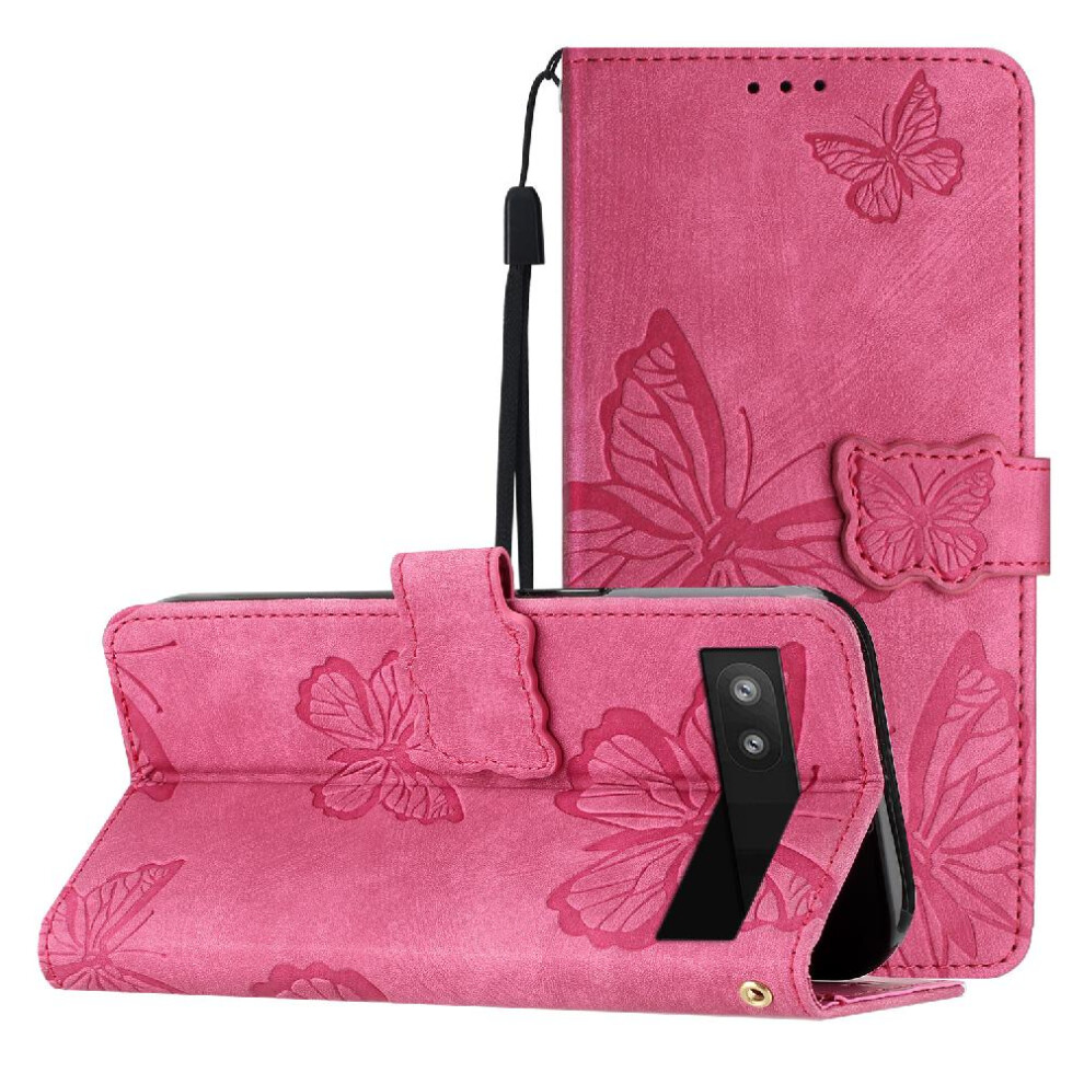 (Red) Flip Case For Google Pixel 7A Magnetic Closure Wallet Card Slots Holder Butterfly Pu Leather Red 764544209861