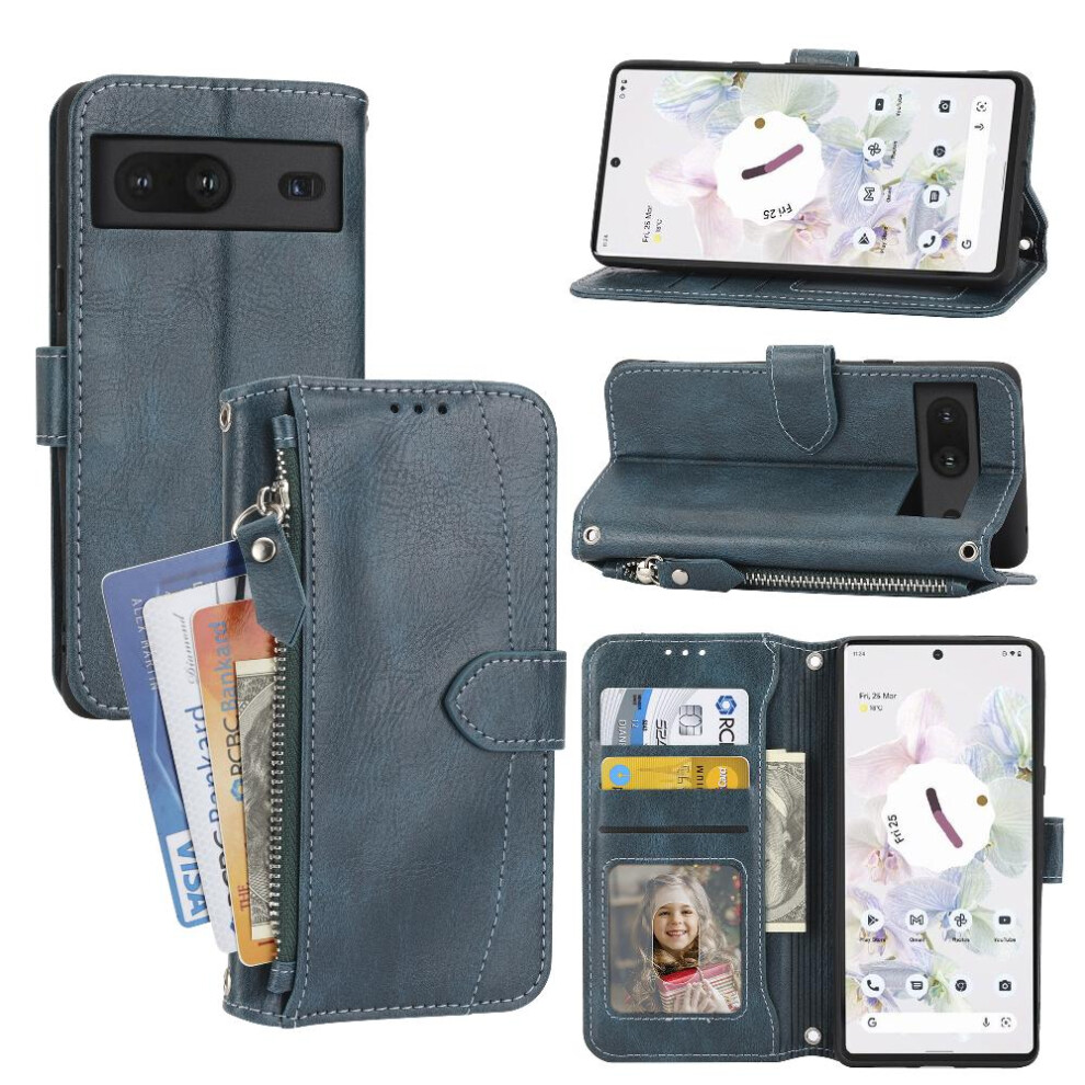 (Blue) Flip Case For Google Pixel 8A Pu Leather Card Holder Magnetic Closure Kickstand Strap Blue 764544209953