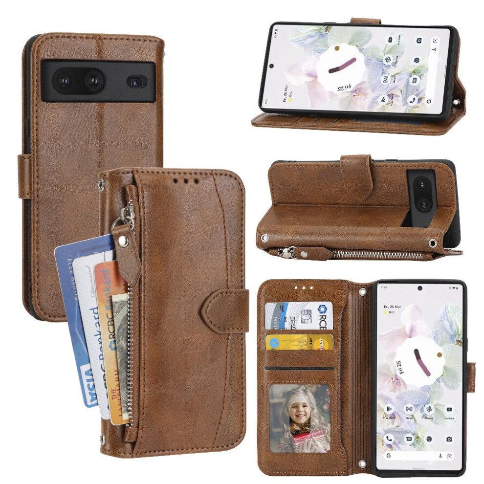 (Brown) Flip Case For Google Pixel 8A Pu Leather Card Holder Magnetic Closure Kickstand Strap Brown 764544209960