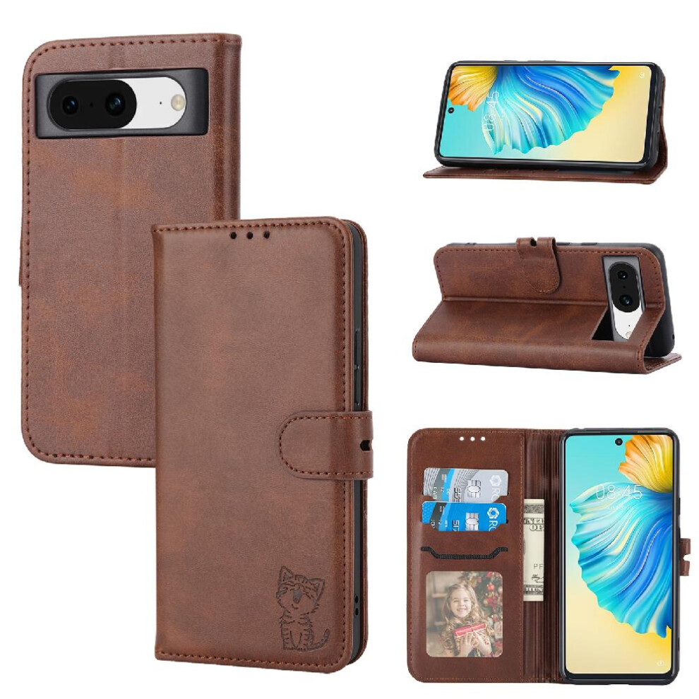 (Brown) Wallet Case For Google Pixel 8A All Round Protection Kickstand Card Holder Embossed Magnetic Closure Brown 764544210157