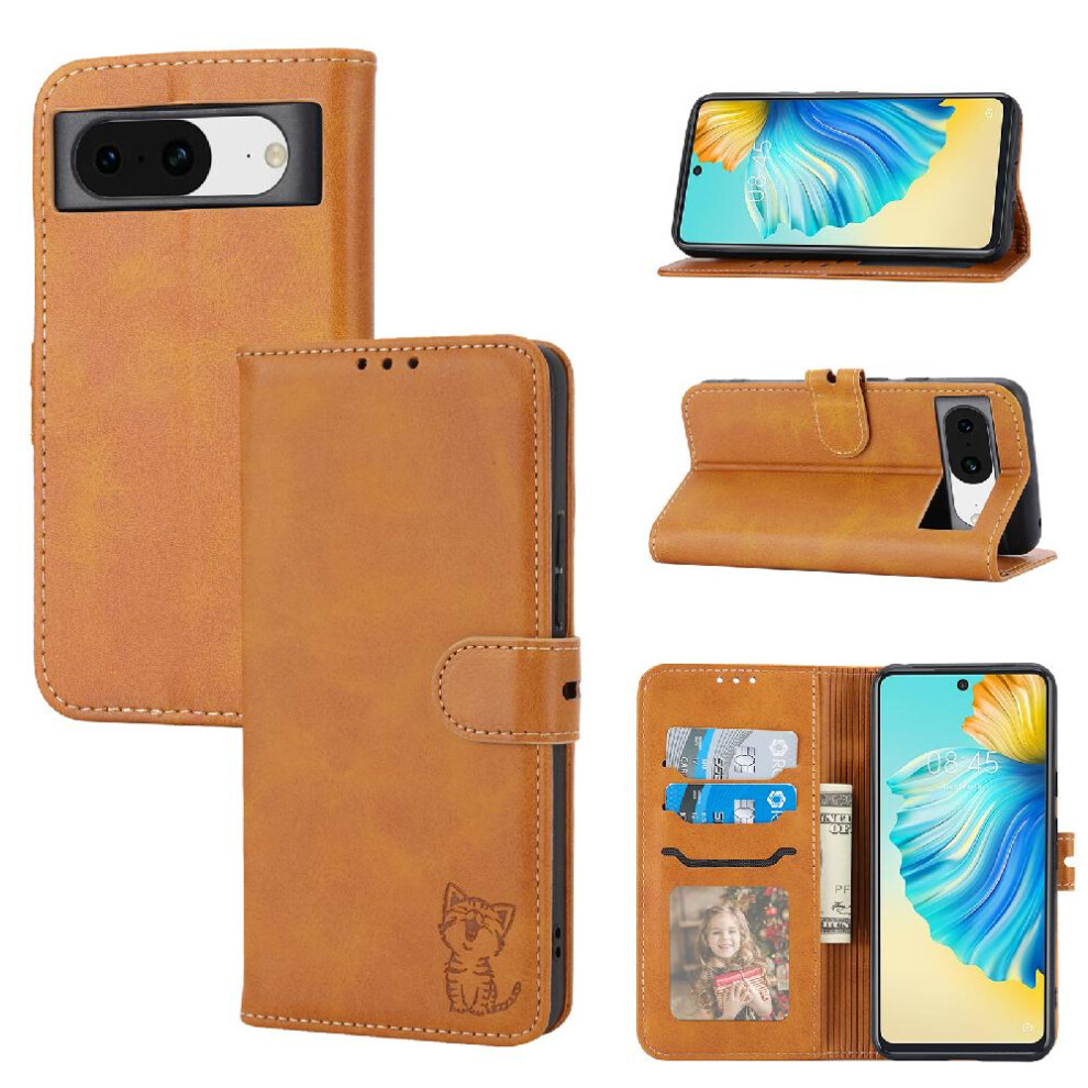 (Yellow) Wallet Case For Google Pixel 8A All Round Protection Kickstand Card Holder Embossed Magnetic Closure Yellow 764544210126