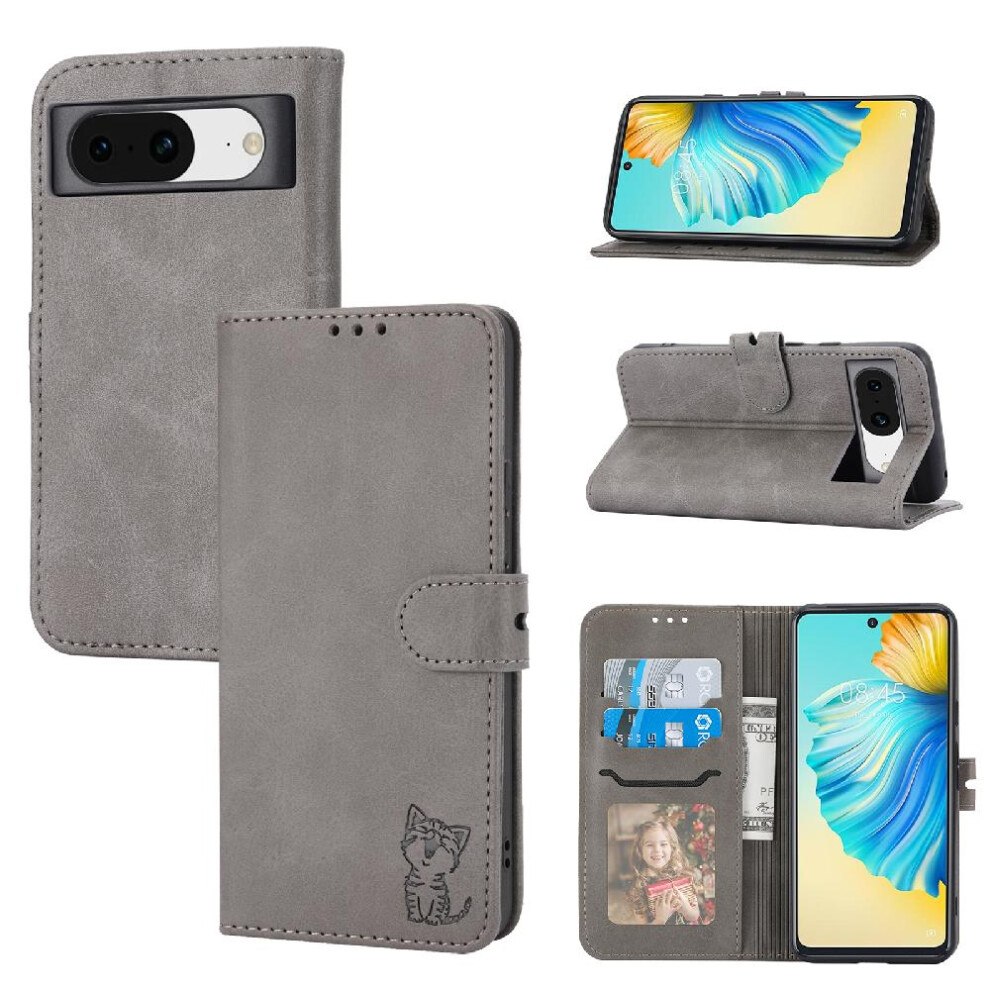 ( ) Wallet Case For Google Pixel 8A All Round Protection Kickstand Card Holder Embossed Magnetic Closure Gray 764544210133