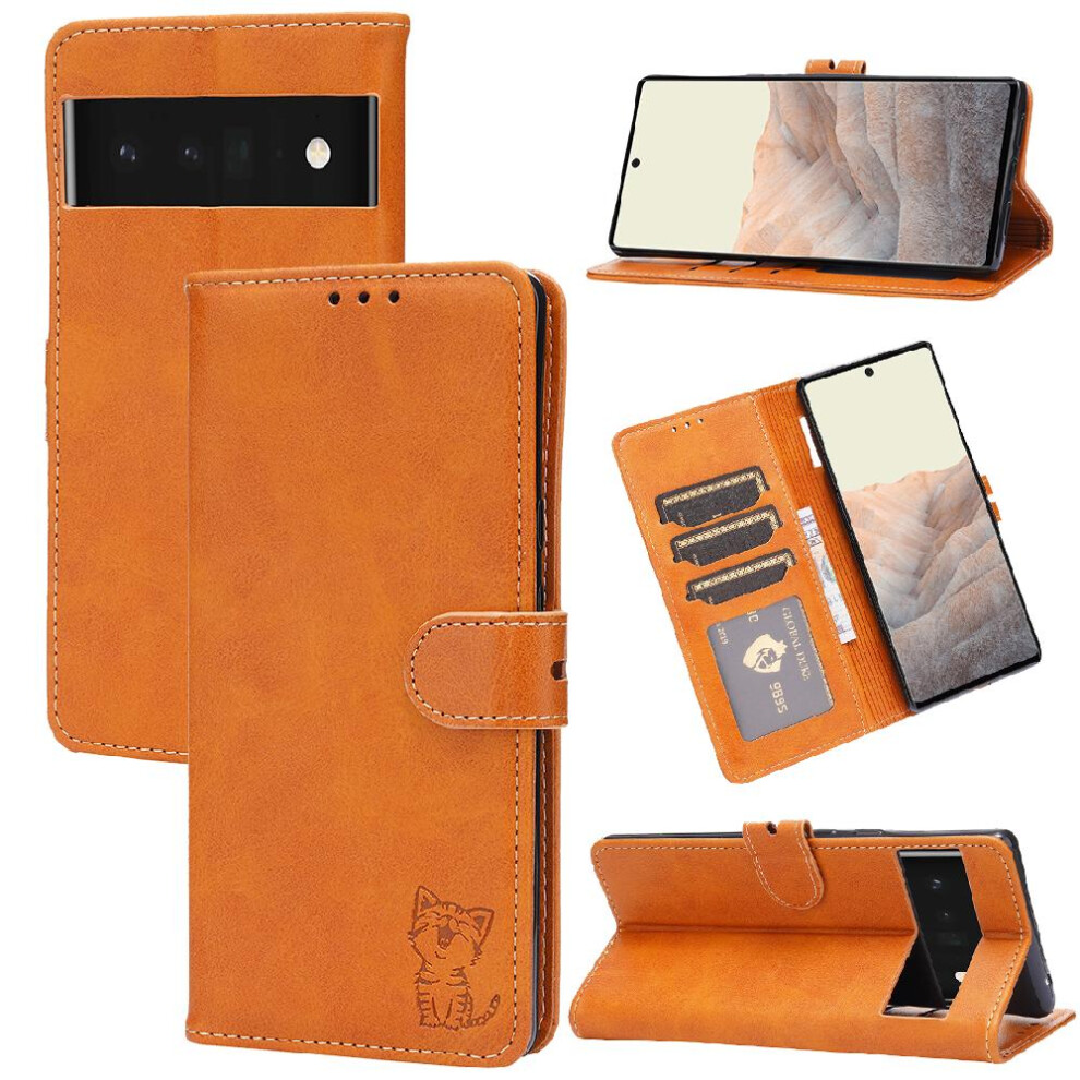 (Yellow) Wallet Case For Google Pixel 7A All Round Protection Card Holder Embossed Kickstand Magnetic Closure Yellow 764544210188
