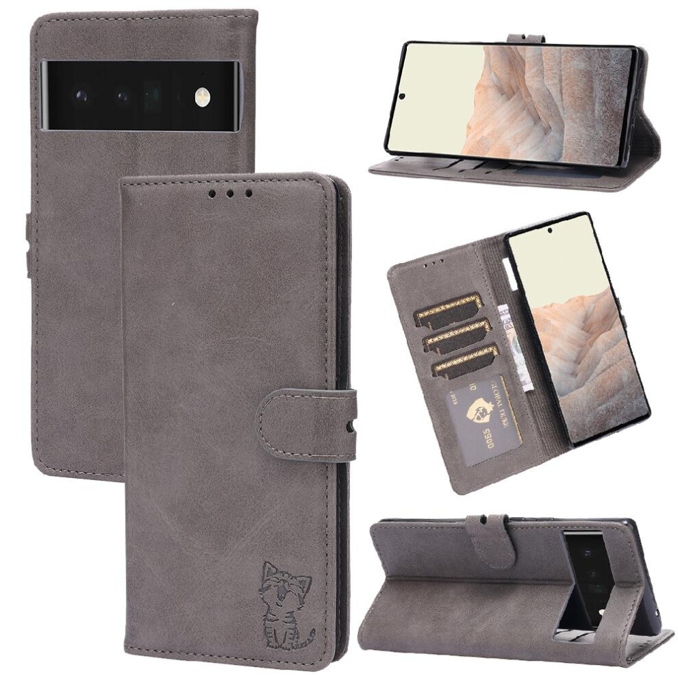 ( ) Wallet Case For Google Pixel 7A All Round Protection Card Holder Embossed Kickstand Magnetic Closure Gray 764544210195