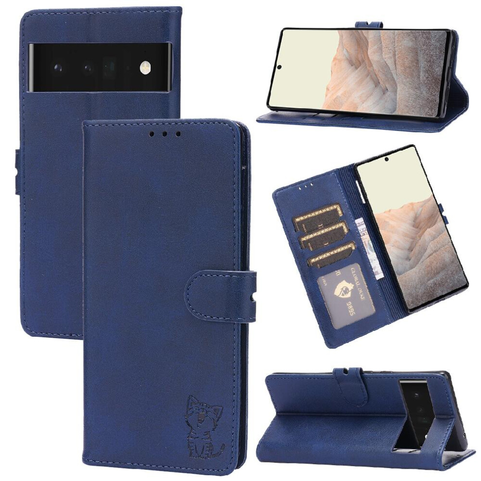 (Blue) Wallet Case For Google Pixel 7A All Round Protection Card Holder Embossed Kickstand Magnetic Closure Blue 764544210225