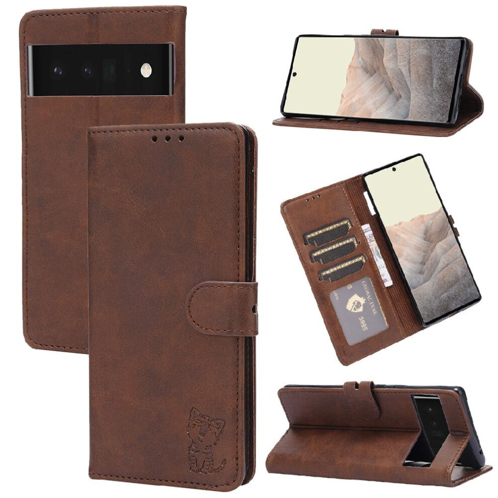 (Brown) Wallet Case For Google Pixel 7A All Round Protection Card Holder Embossed Kickstand Magnetic Closure Brown 764544210218