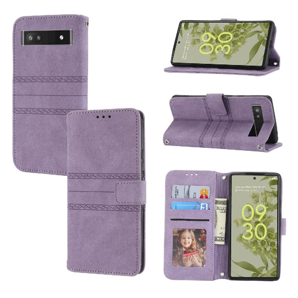 (Purple) Flip Case For Google Pixel 7A Wallet Case Shockproof Protective Magnetic Closure Pu Leather Kickstand Purple 764544210652