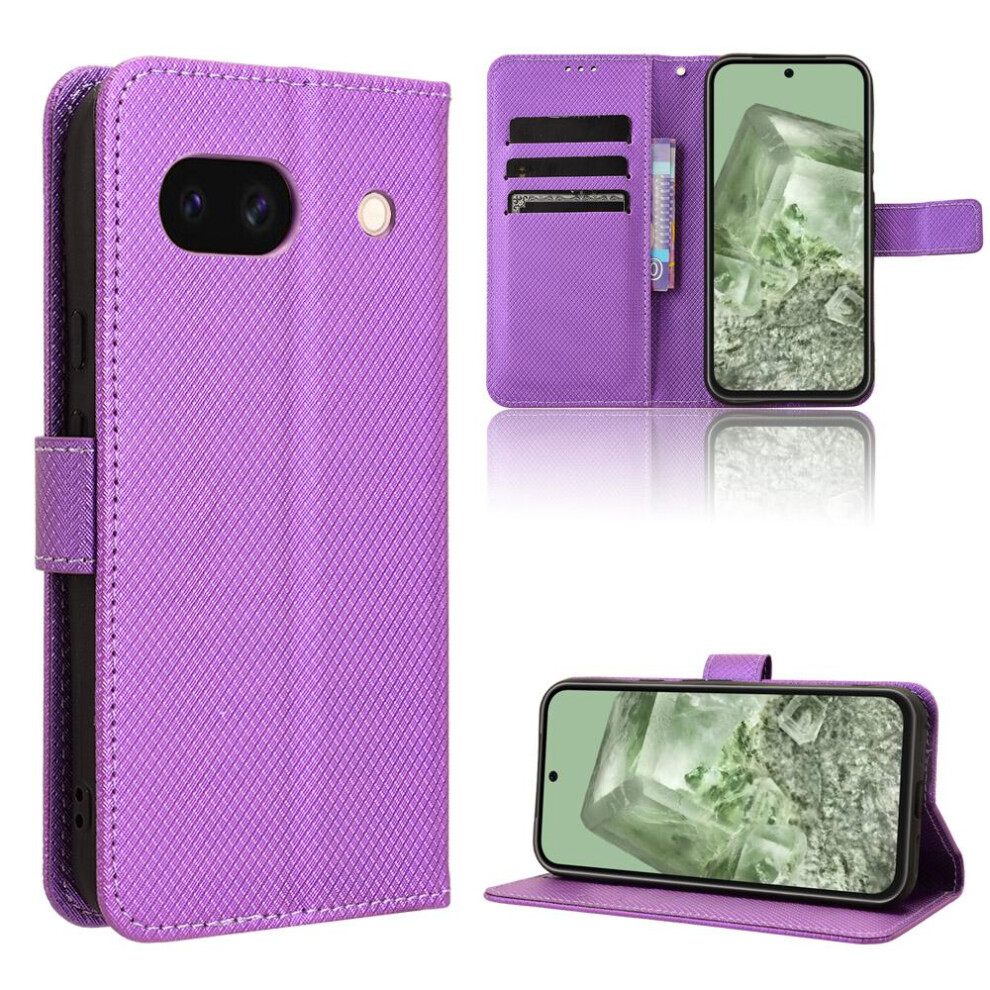 (Purple) Case For Google Pixel 8A Kickstand Cover Card Holder Magnetic Wallet Purple 764544210898
