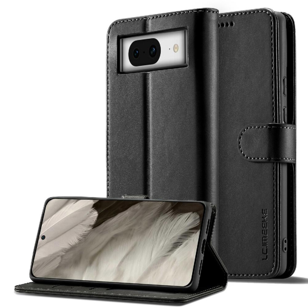 (Black) Case For Google Pixel 8A Card Slots Wallet With Holder Calf Texture Horizontal Flip Leather Case Black 764544210973