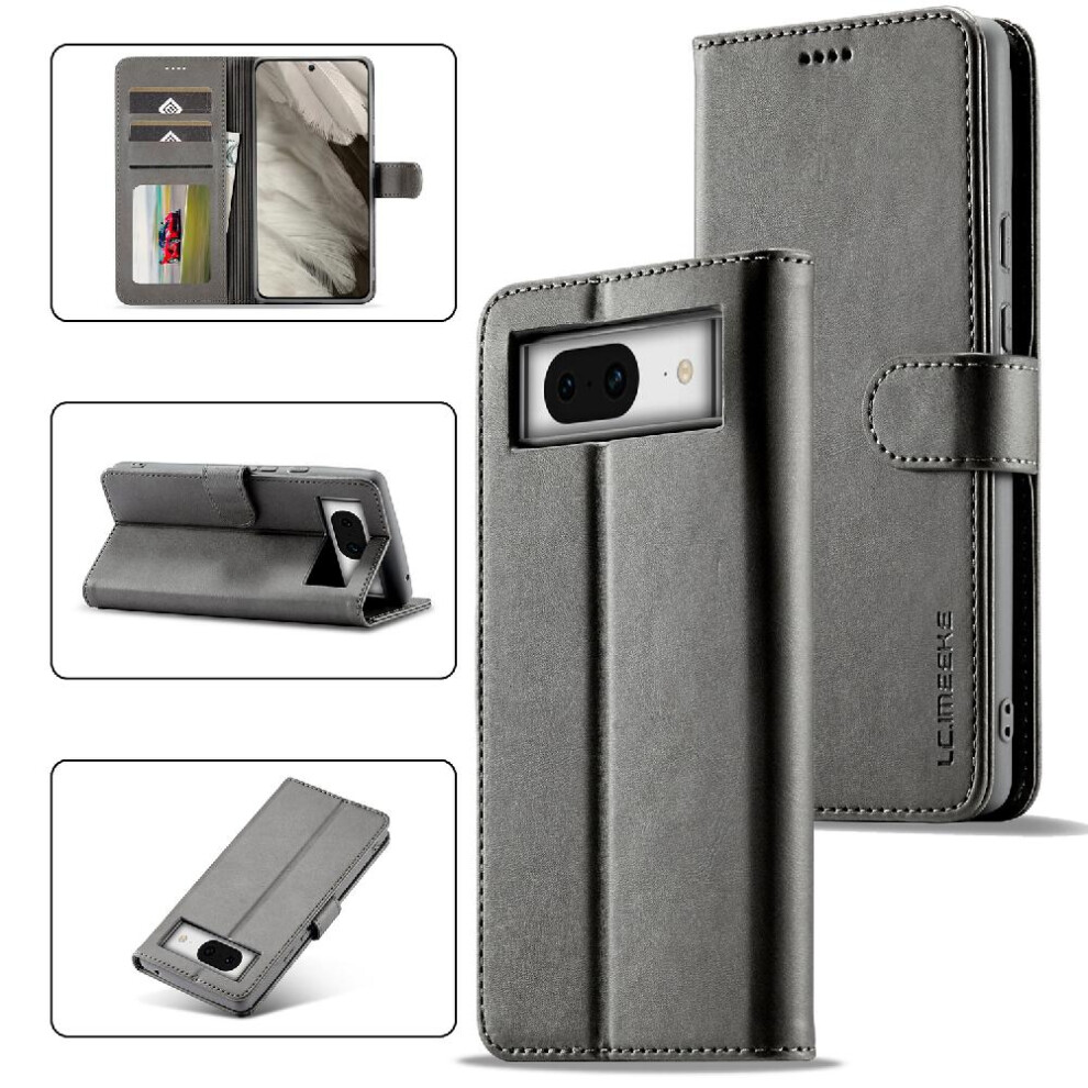 ( ) Case For Google Pixel 8A Card Slots Wallet With Holder Calf Texture Horizontal Flip Leather Case Gray 764544210980
