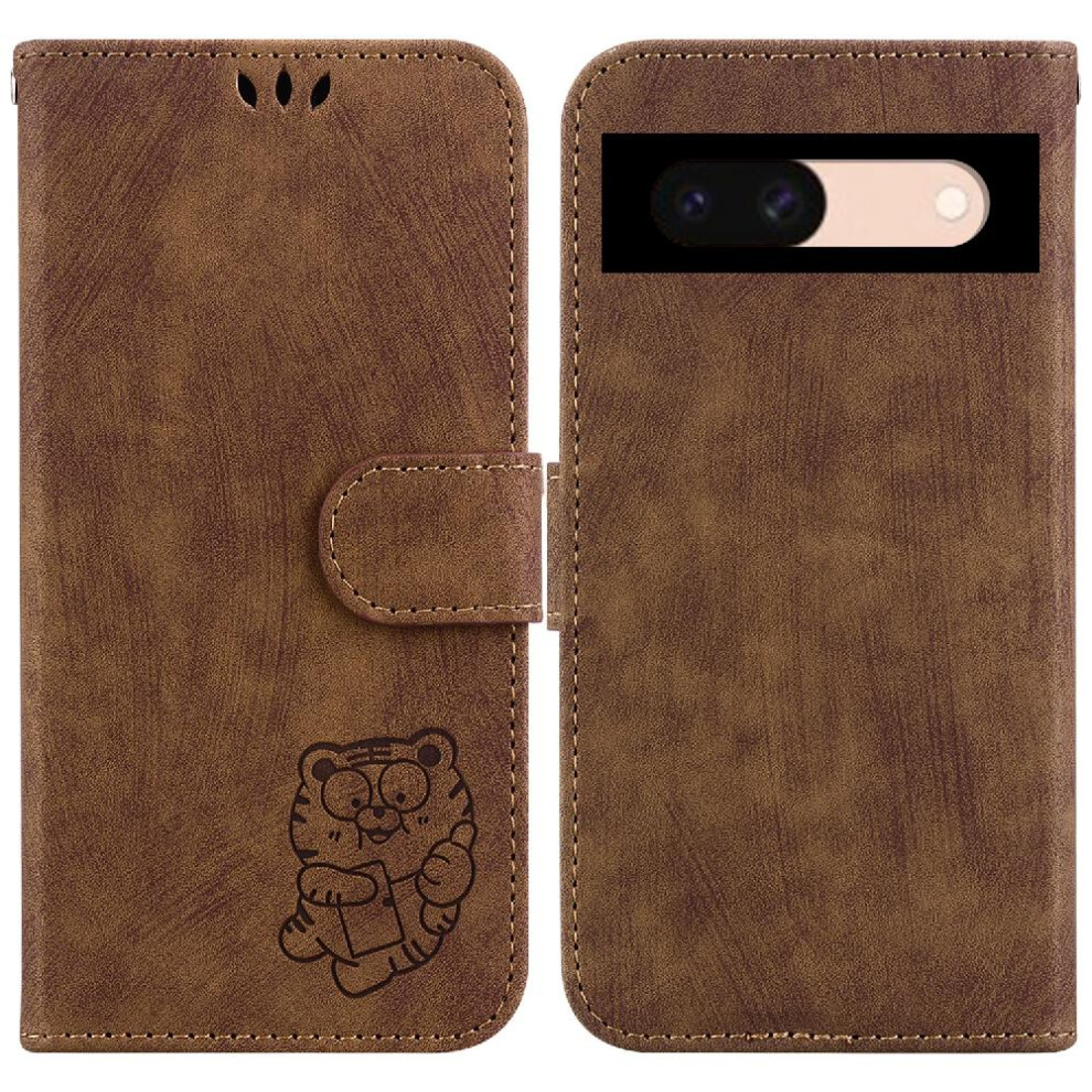 (Brown) Case For Google Pixel 8A Embossed Cute Tiger Flip Folio Wallet Case Card Pocket Holder Cover Brown 764544211413