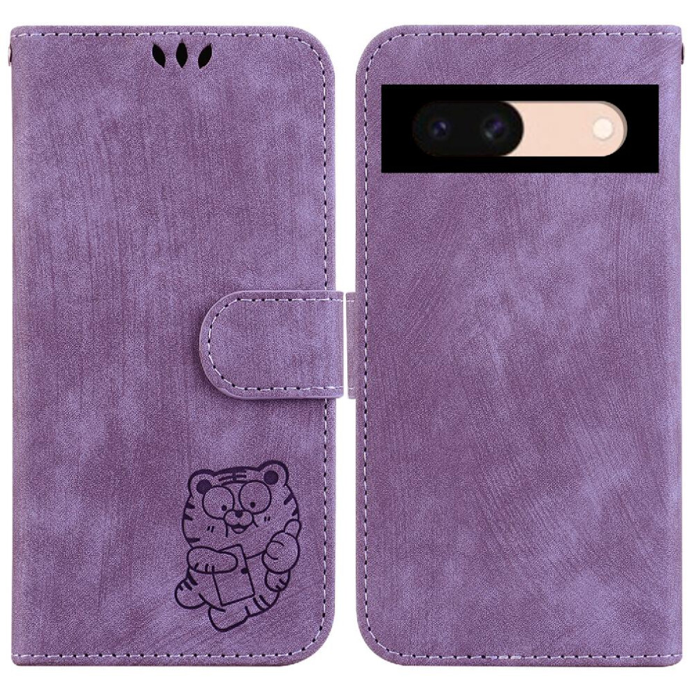 (Purple) Case For Google Pixel 8A Embossed Cute Tiger Flip Folio Wallet Case Card Pocket Holder Cover Purple 764544211406