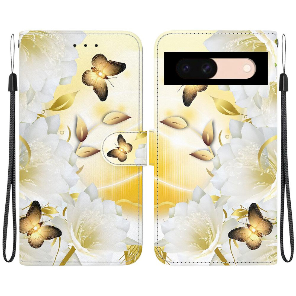 (C7 ) Case For Google Pixel 8A Card Slots Magnetic Closure Butterfly Flower Painted Wallet Pu Leather 764544211345
