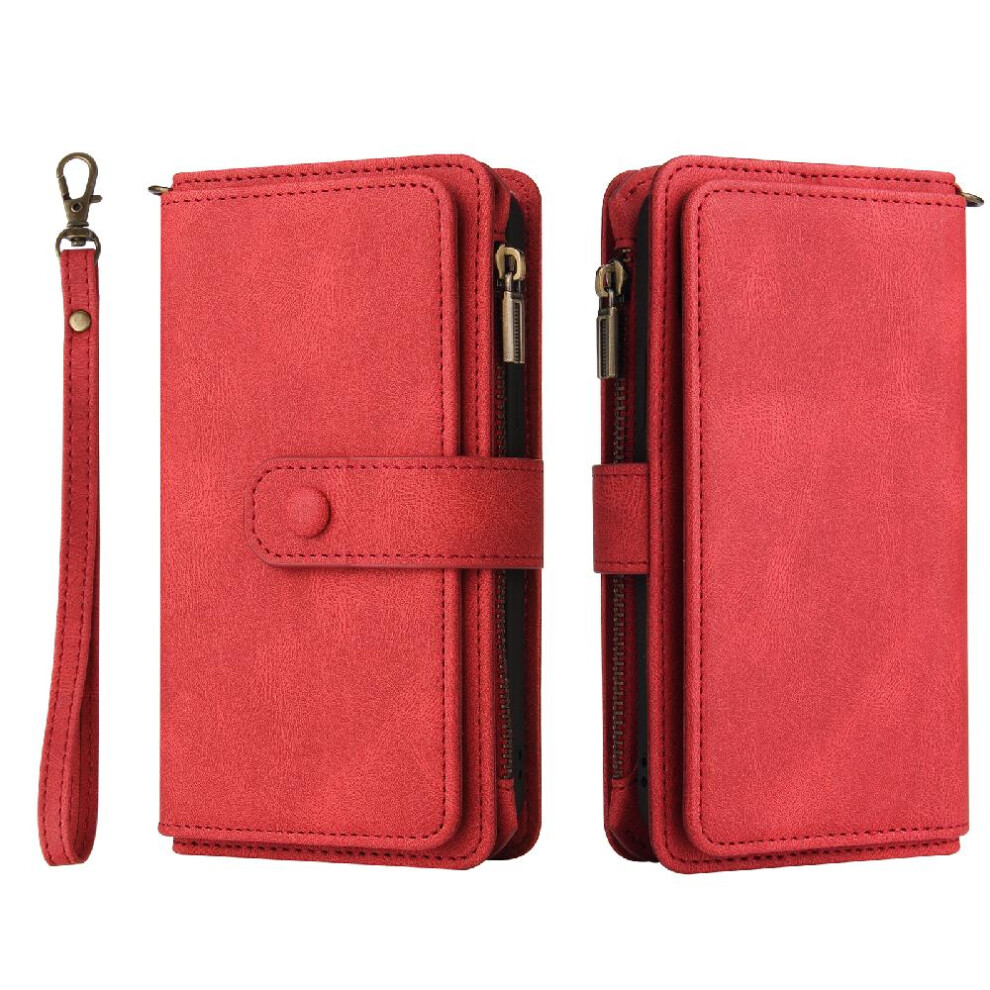 (Red) Case For Google Pixel 8A Pu Leather Magnetic Closure With Card Slot Stand Fifteen Card Slots Zipper Poket Red 764544211536
