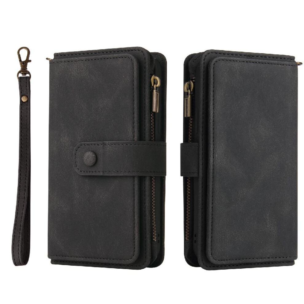 (Black) Case For Google Pixel 8A Pu Leather Magnetic Closure With Card Slot Stand Fifteen Card Slots Zipper Poket Black 764544211543