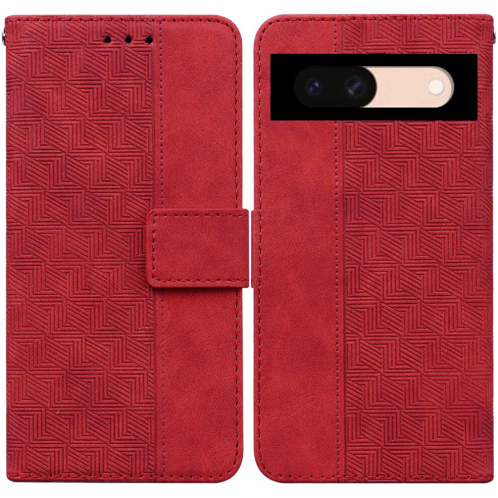(Red) Case For Google Pixel 8A Wallet Cover Flip Folio Premium Pu Leather Geometric Embossed Kickstand Feature Red 764544211604