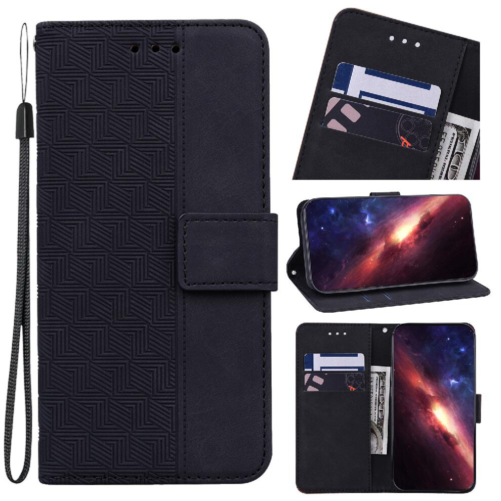 (Black) Case For Google Pixel 8A Wallet Cover Flip Folio Premium Pu Leather Geometric Embossed Kickstand Feature Black 764544211598
