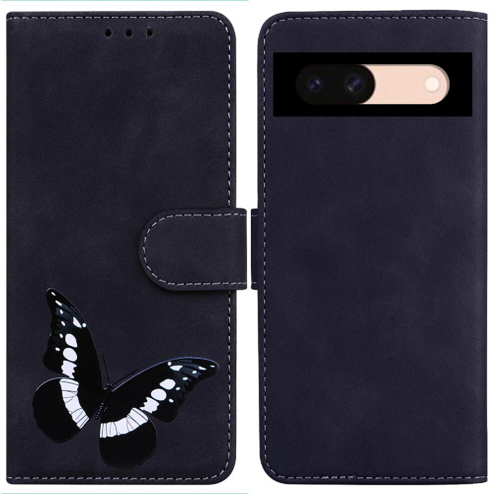 (Black) Case For Google Pixel 8A Wallet Butterfly Color Printed Flip Folio Cover Card Slots Black 764544211727