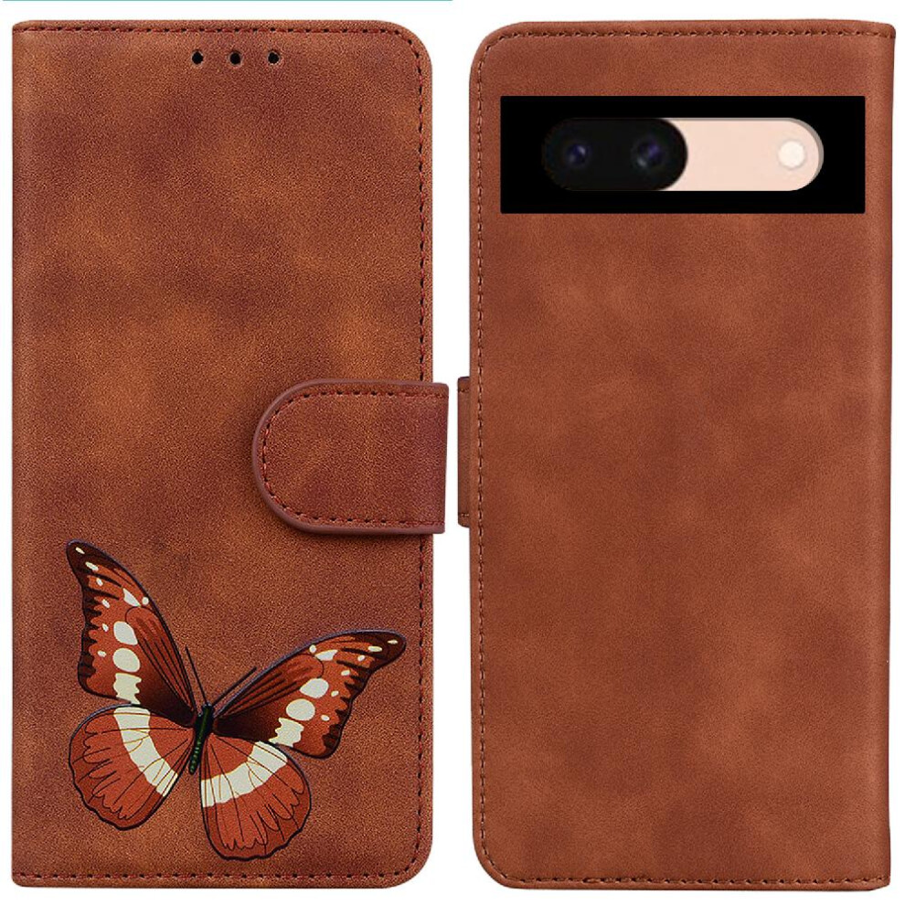 (Brown) Case For Google Pixel 8A Wallet Butterfly Color Printed Flip Folio Cover Card Slots Brown 764544211710