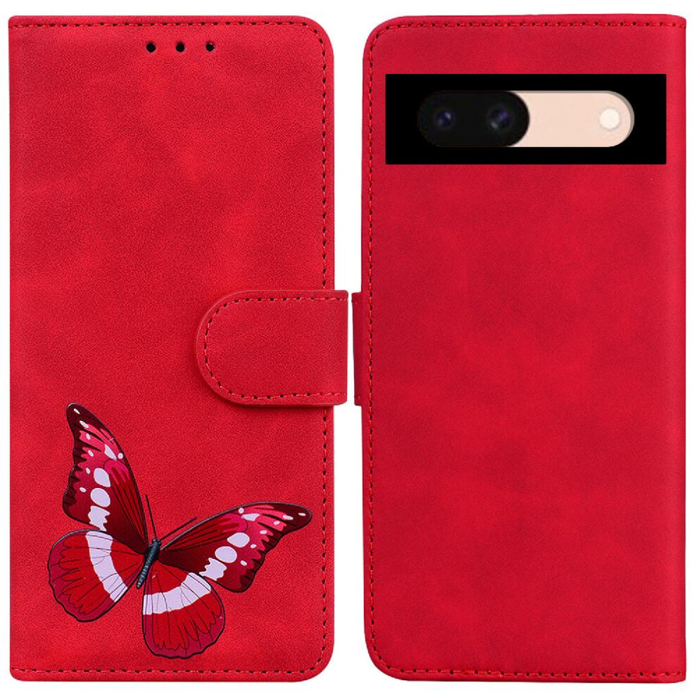 (Red) Case For Google Pixel 8A Wallet Butterfly Color Printed Flip Folio Cover Card Slots Red 764544211680