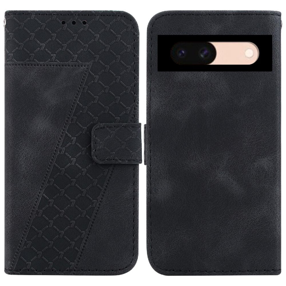 (Black) Phone Case For Google Pixel 8A Flip Folio Cover Wallet Card Slot Function Embossed Pattern Pu Leather Black 764544211840