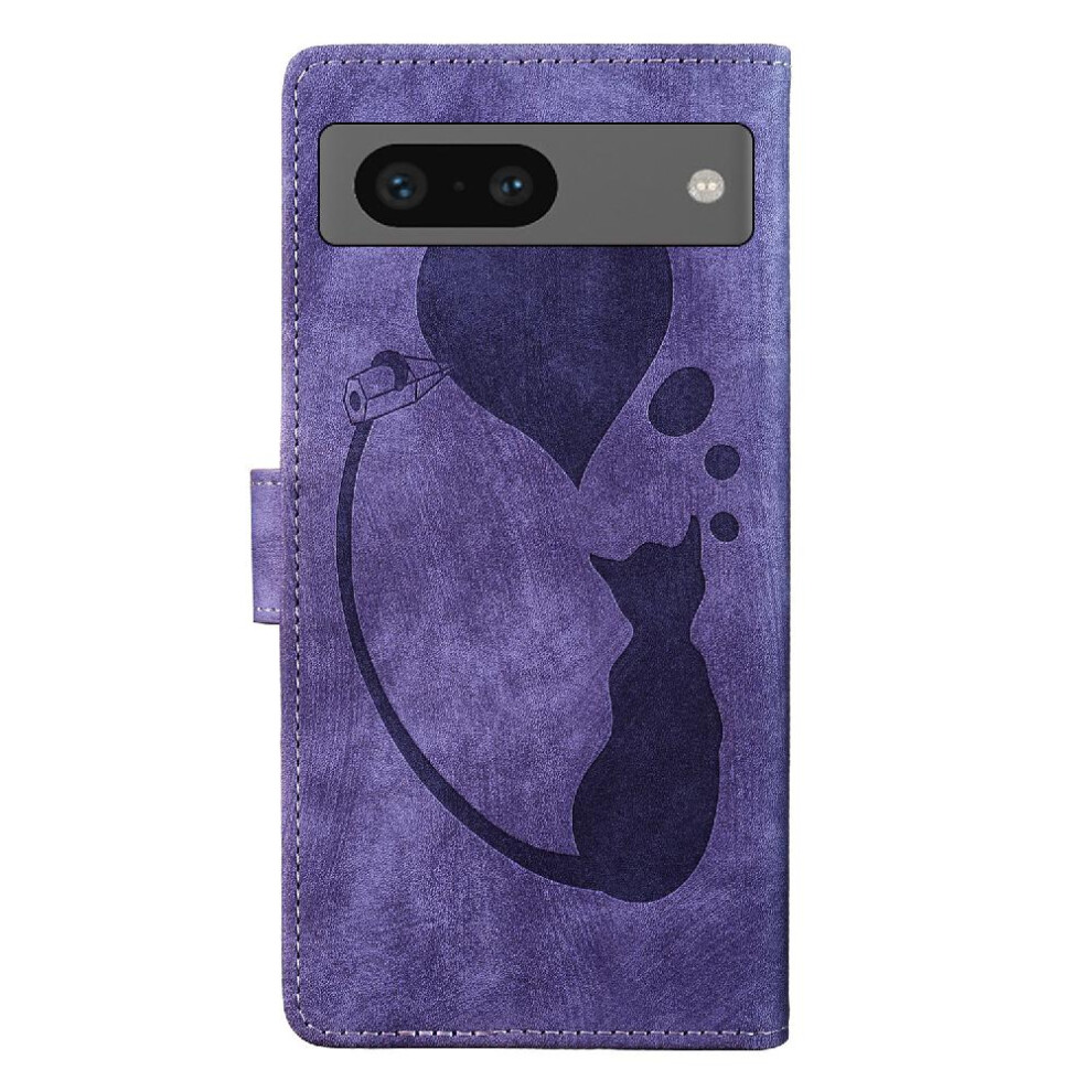 (Purple) Case For Google Pixel 7A Wallet Case Flip Folio Embossed Cute Cat Card Pocket Holder Cover Purple 764544212014