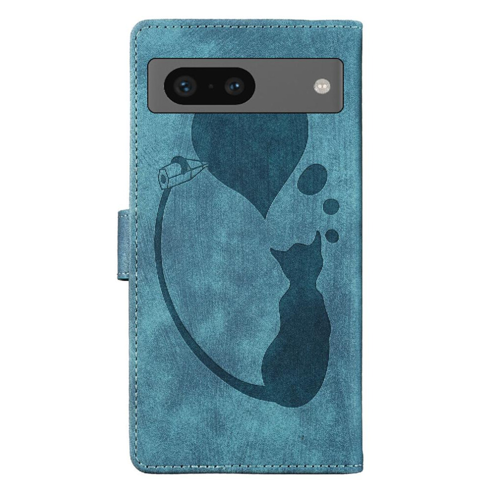(Blue) Case For Google Pixel 7A Wallet Case Flip Folio Embossed Cute Cat Card Pocket Holder Cover Blue 764544212038
