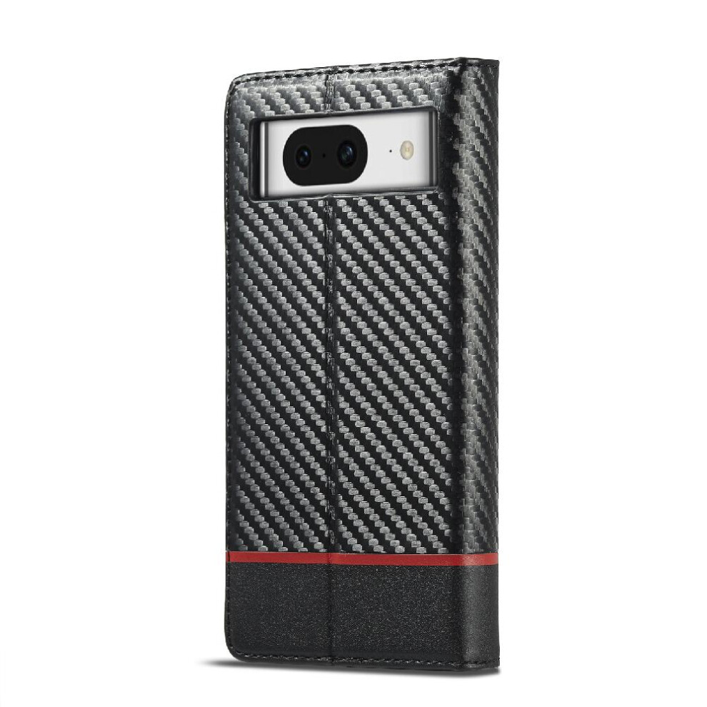 (Black) Case For Google Pixel 8A Magnetic Carbon Fiber With Card Holder Kickstand Leather Folio Flip Case Full Protection Card Insertion Black 764544213035