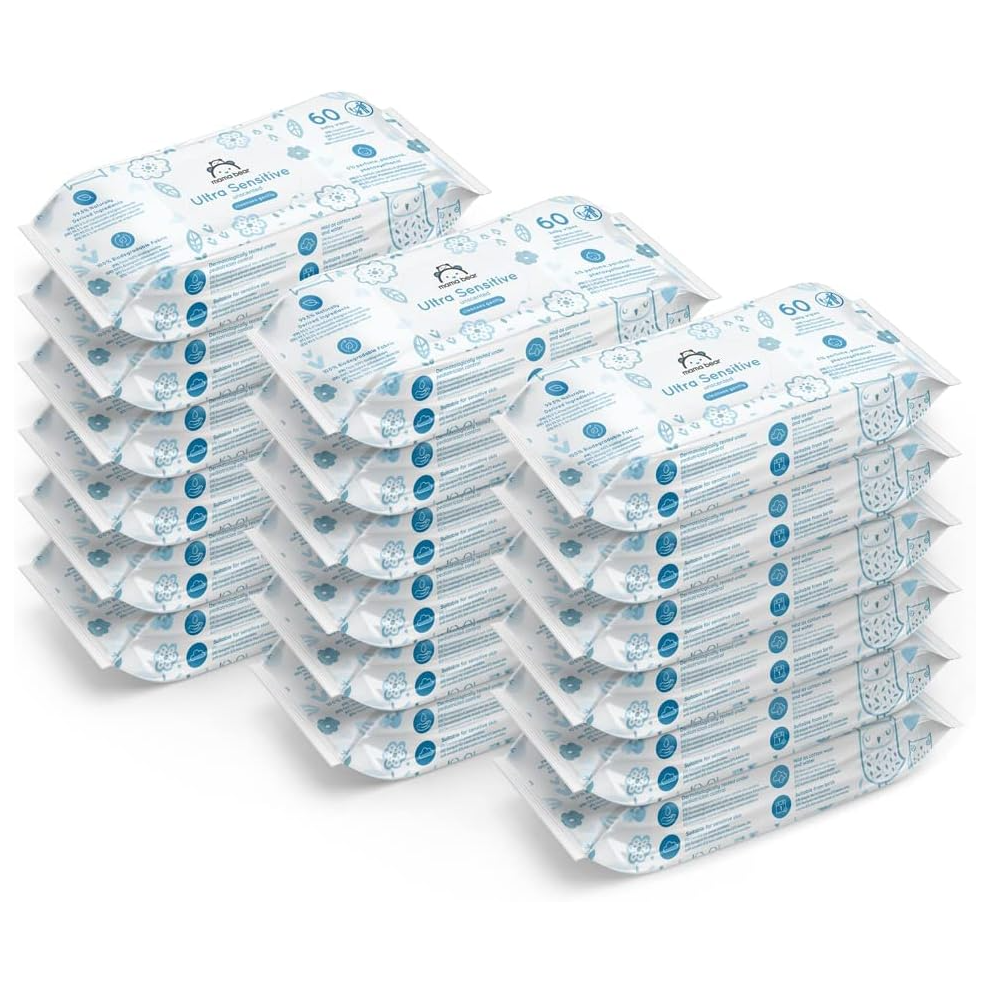 Amazon Brand - Ultra Sensitive Baby Wipes, Unscented Mama Bear