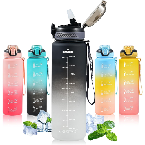 SEASEVEN 1L Water Bottle with Straw,Plastic Drinks Bottle,1 Litre 2