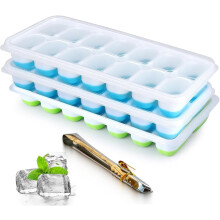 MantraRaj 3pk Silicone Ice Cube Trays with Non-Spill Lids Easy to Remove Ice Cube Tray With Ice Tongs