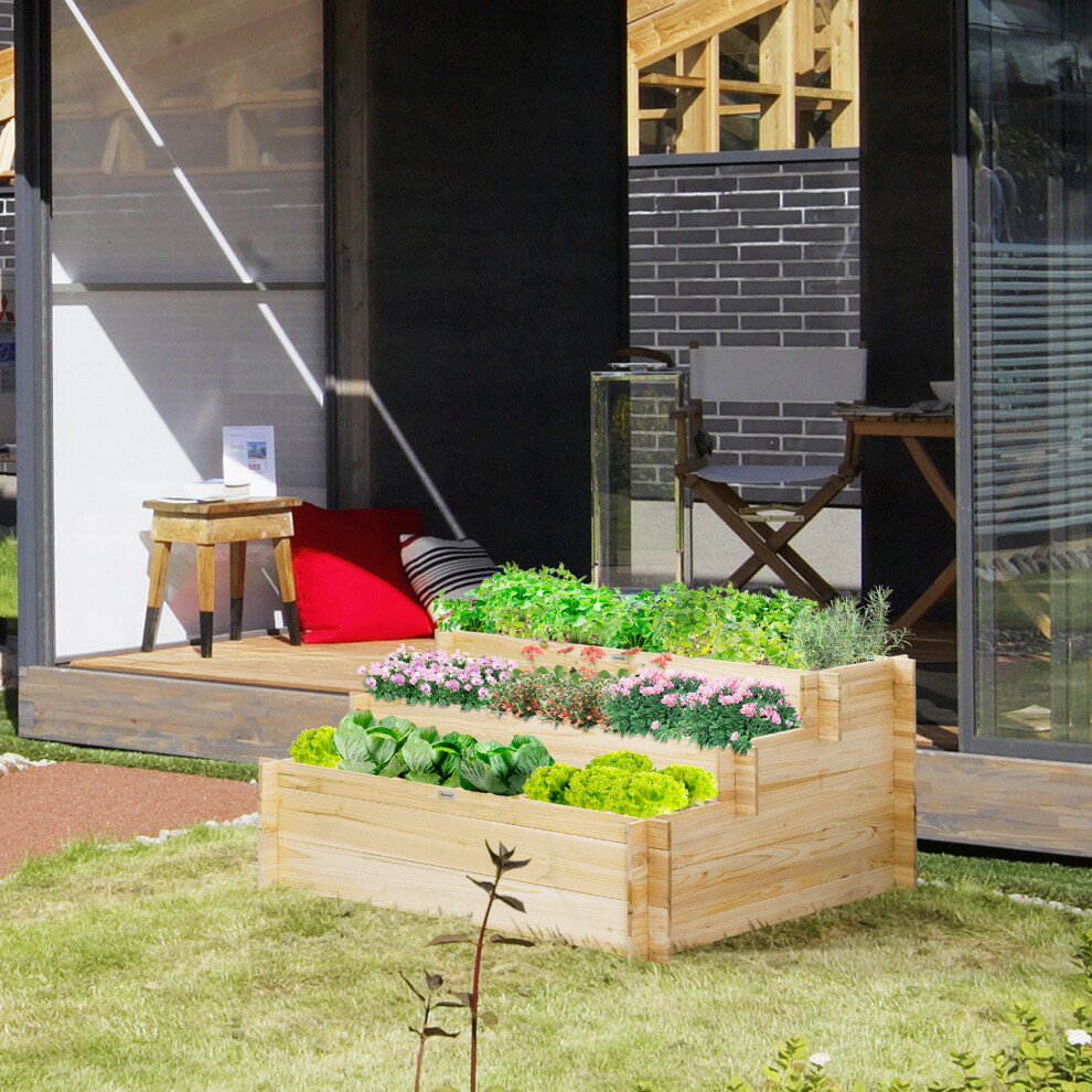 Outsunny 3 Tier Raised Garden Bed Planter Box w/ 9 Grids & Non-woven Fabric-image-OPC-P8TKKS5-NEW