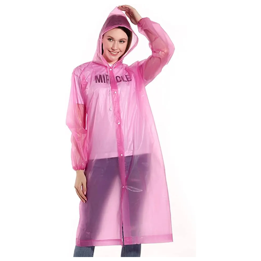 Pink Raincoat Waterproof Poncho Reusable Plastic Adult Camping Festival Rain Coat