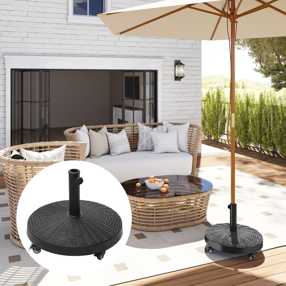 Outsunny Resin Patio Umbrella Base Parasol Stand Weight Deck w/ Wheels