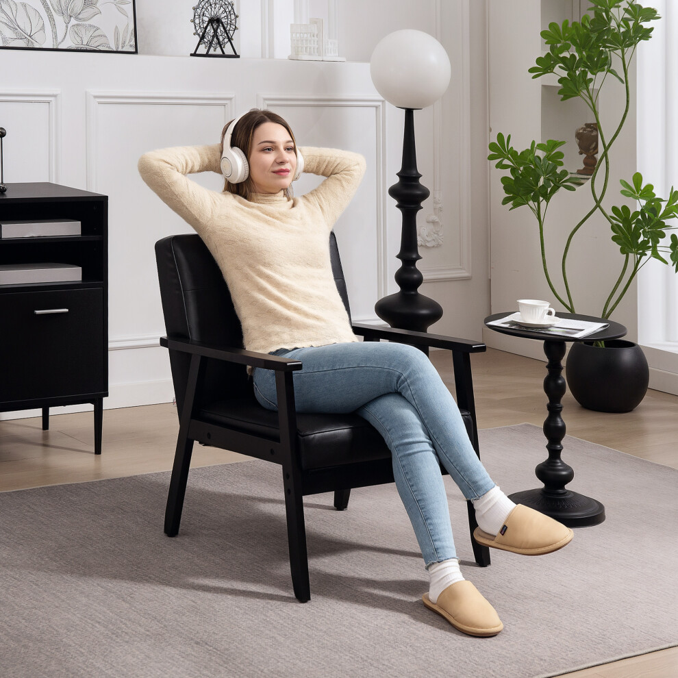 HOMCOM Accent Chair PU Leather Armchair with Armrests for Living Room Black
