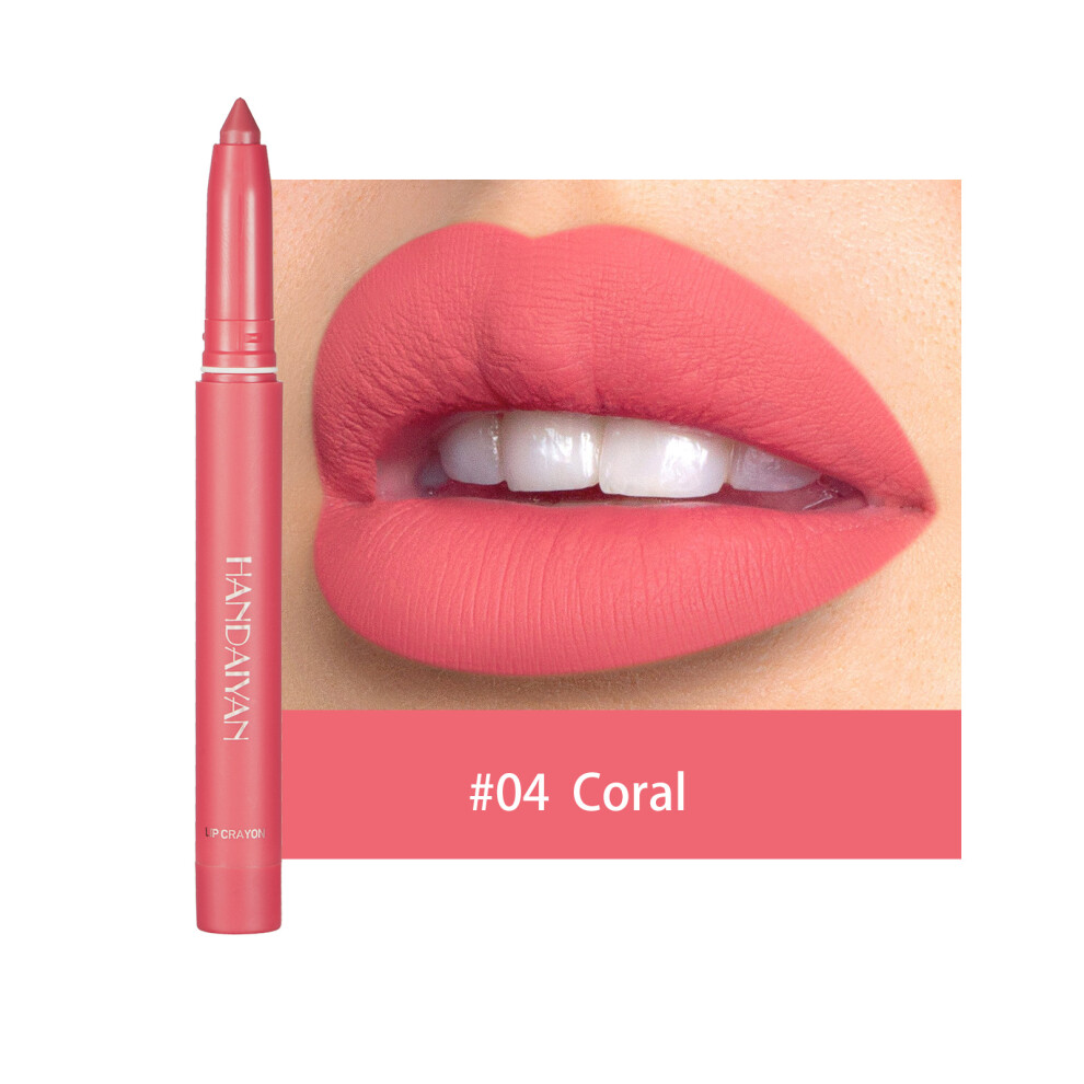 (#04 Coral, 1pcs) Waterproof Matte Lipstick & Liner Crayon Pen - High Pigment, All-Day Long-Lasting, Smudge-Proof