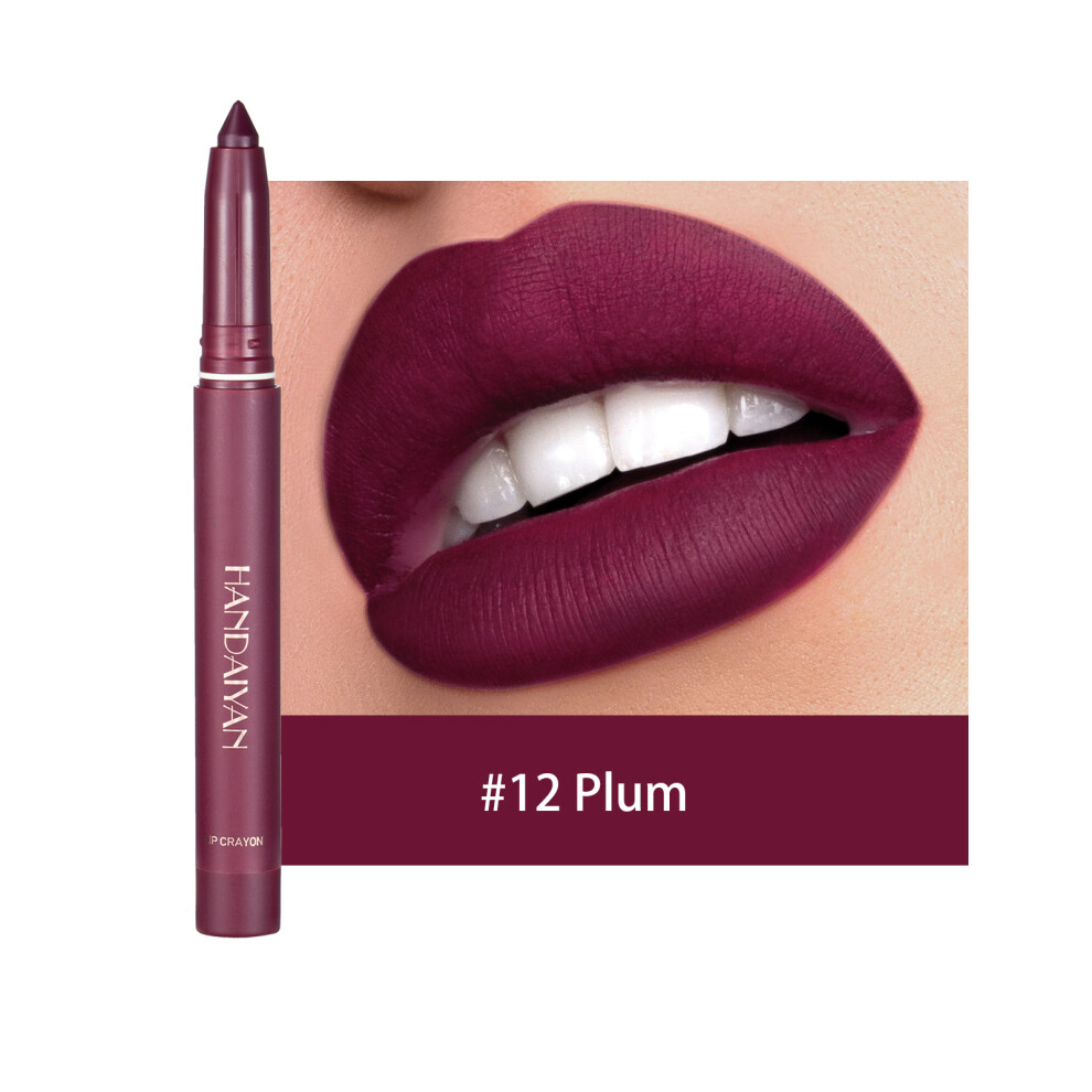 (#12 Plum, 1pcs) Waterproof Matte Lipstick & Liner Crayon Pen - High Pigment, All-Day Long-Lasting, Smudge-Proof