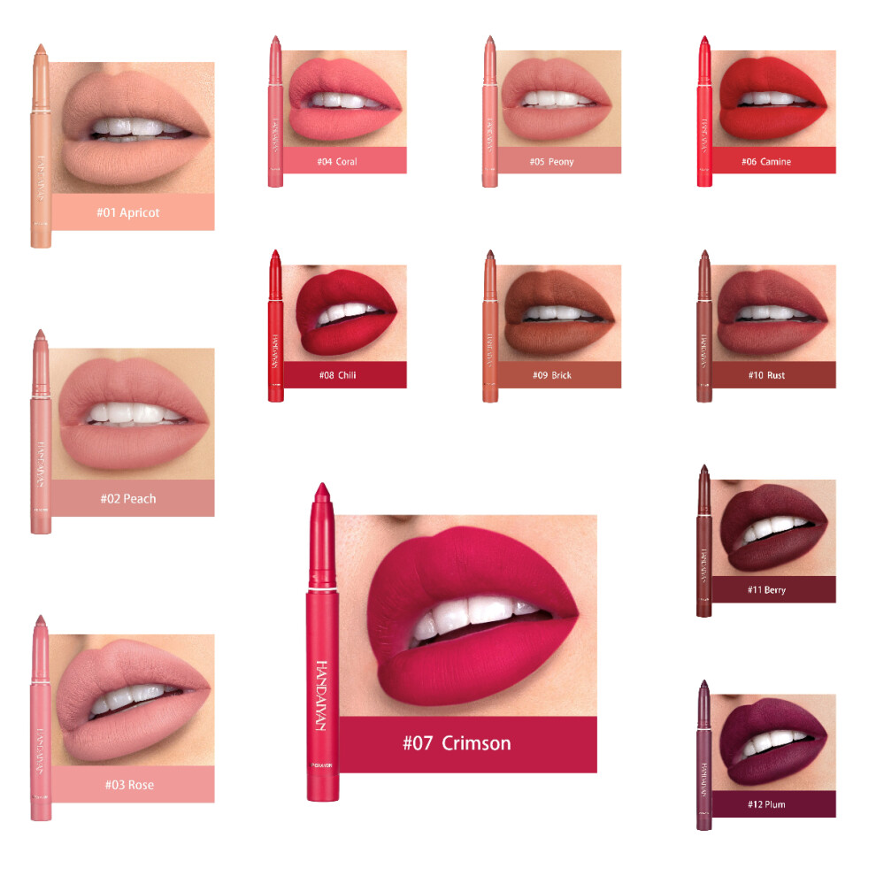 (1Set (12pcs), 12pcs) Waterproof Matte Lipstick & Liner Crayon Pen - High Pigment, All-Day Long-Lasting, Smudge-Proof