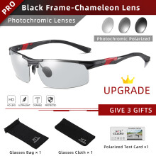 (Black-UPGRADE-Glasses Without Box)CLLOIO Aluminum Photochromic Sunglasses Men Polarized Day Night Driving
