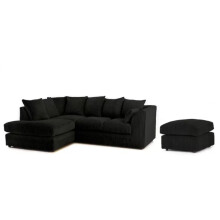 (Left Hand Facing Corner Black) Chicago Jumbo Cord Corner Sofa With Footstool