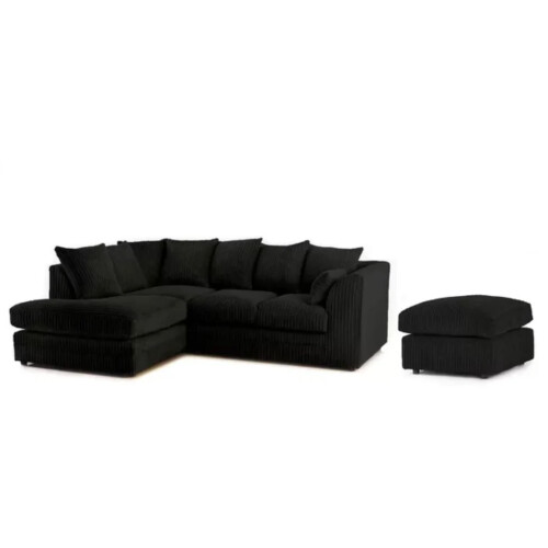 Furniture 786 (Left Hand Facing Corner Black) Chicago Jumbo Cord Corner Sofa With Footstool