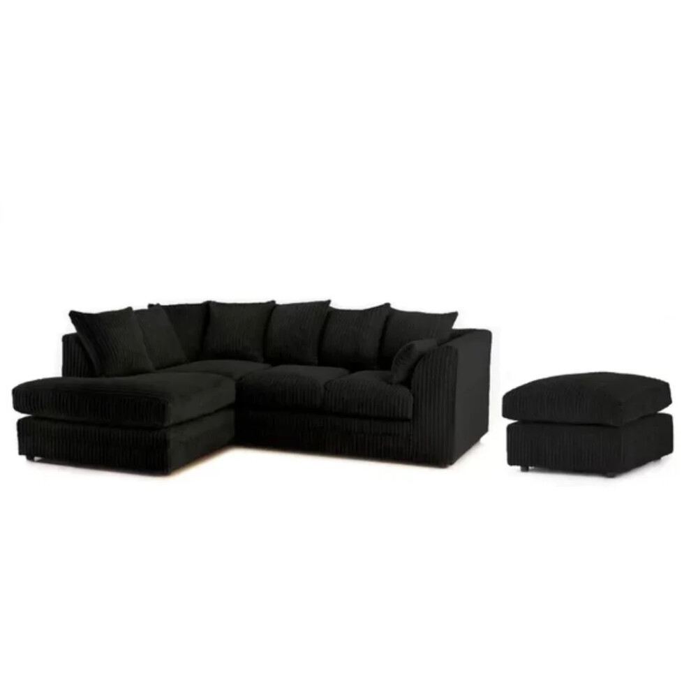 (Left Hand Facing Corner Black) Chicago Jumbo Cord Corner Sofa With Footstool