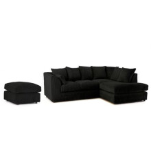 (Right Hand Facing Corner Black) Chicago Jumbo Cord Corner Sofa With Footstool