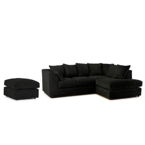 Furniture 786 (Right Hand Facing Corner Black) Chicago Jumbo Cord Corner Sofa With Footstool