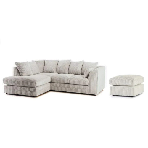 Furniture 786 (Left Hand Facing Corner Ivory) Chicago Jumbo Cord Corner Sofa With Footstool