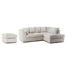 (Right Hand Facing Corner Ivory) Chicago Jumbo Cord Corner Sofa With Footstool
