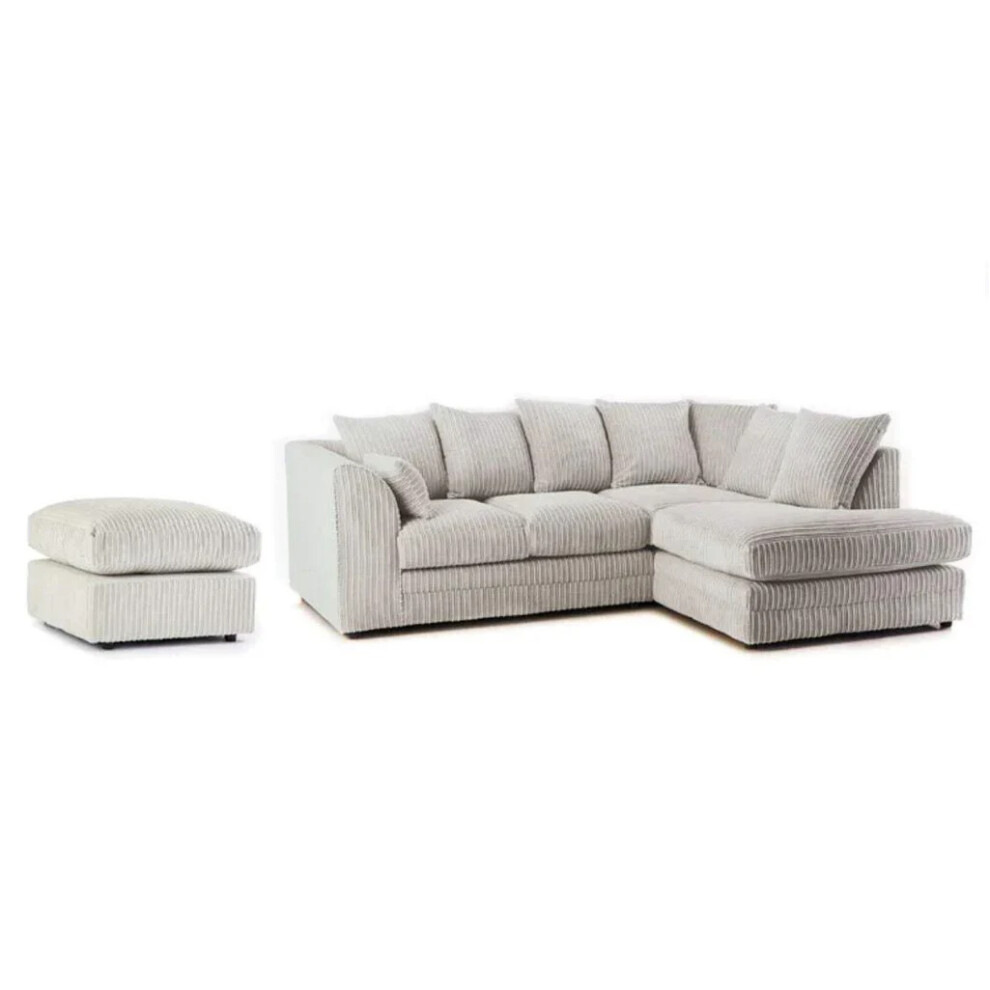 Furniture 786 (Right Hand Facing Corner Ivory) Chicago Jumbo Cord Corner Sofa With Footstool Clear