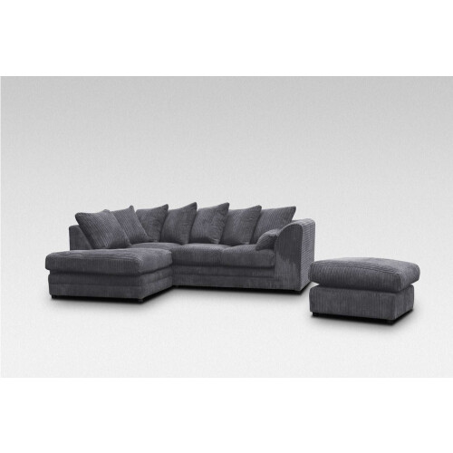 Furniture 786 (Left Hand Facing Corner Grey) Chicago Jumbo Cord Corner Sofa With Footstool