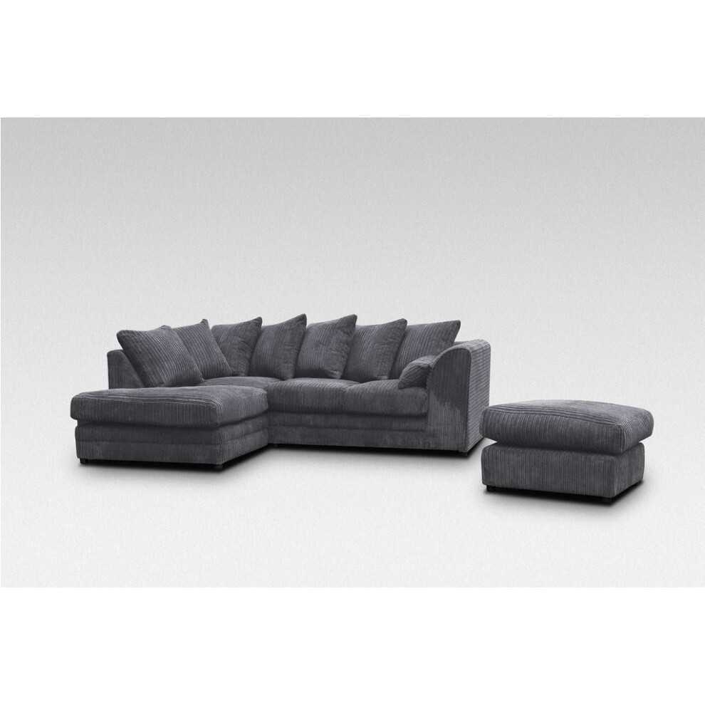 Furniture 786 (Left Hand Facing Corner ) Chicago Jumbo Cord Corner Sofa With Footstool Grey